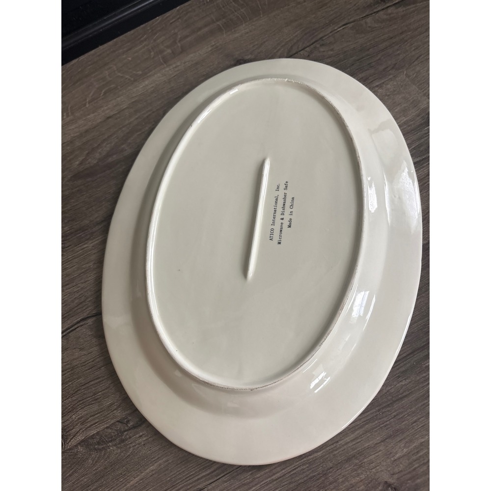 Atico International Vintage Christmas Poinsettia Oval Ceramic Serving Platter - Picture 5 of 6